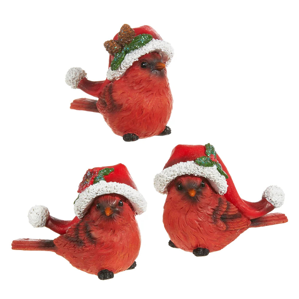 4" Cardinal with Santa Hat