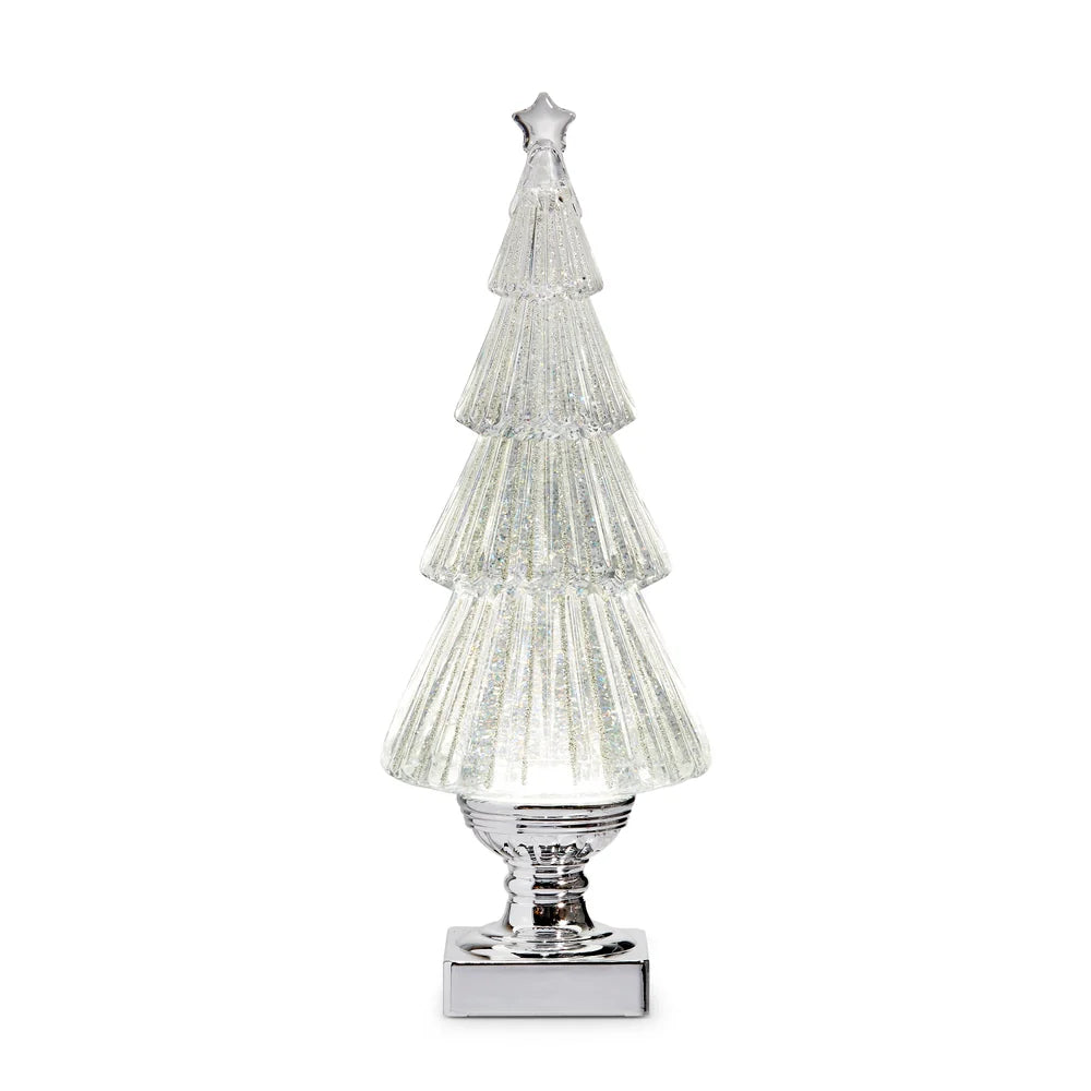 14.25" Lighted Flat Tree with Silver Swirling Glitter