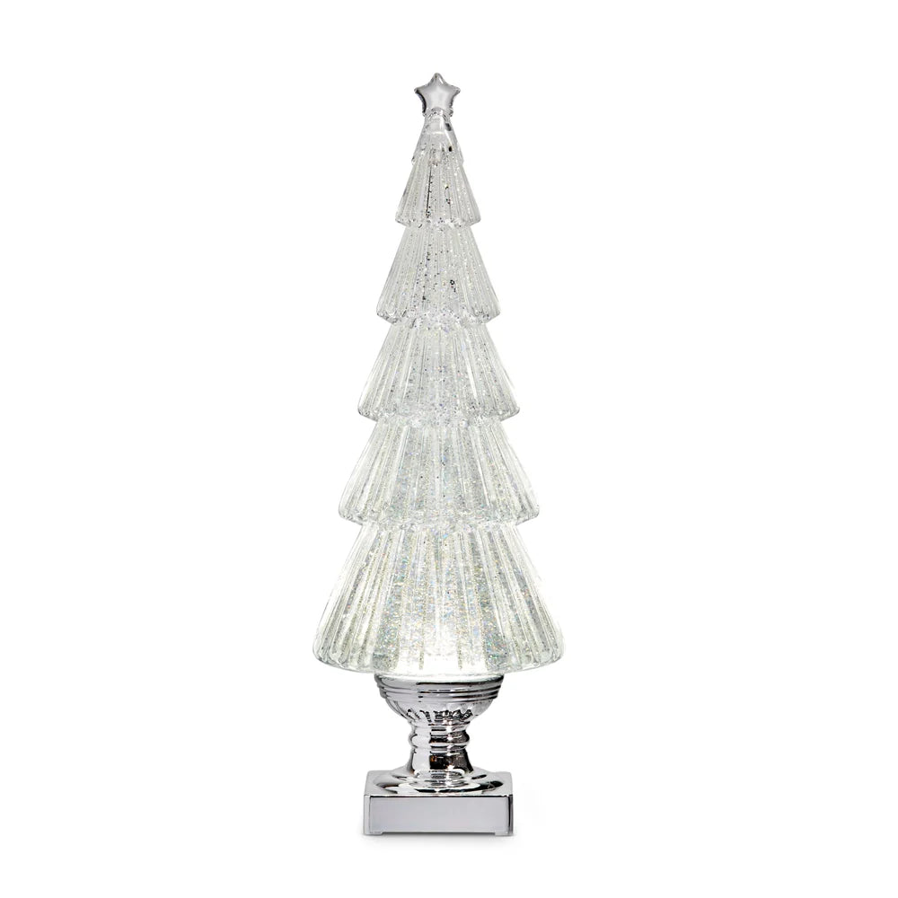 16.25" Lighted Flat Tree with Silver Swirling Glitter