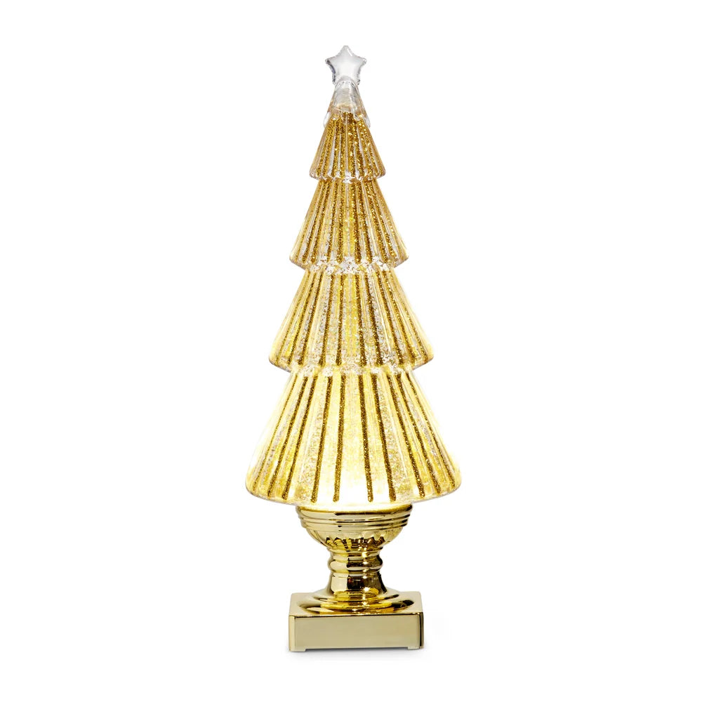 14.25" Lighted Flat Tree with Gold Swirling Glitter