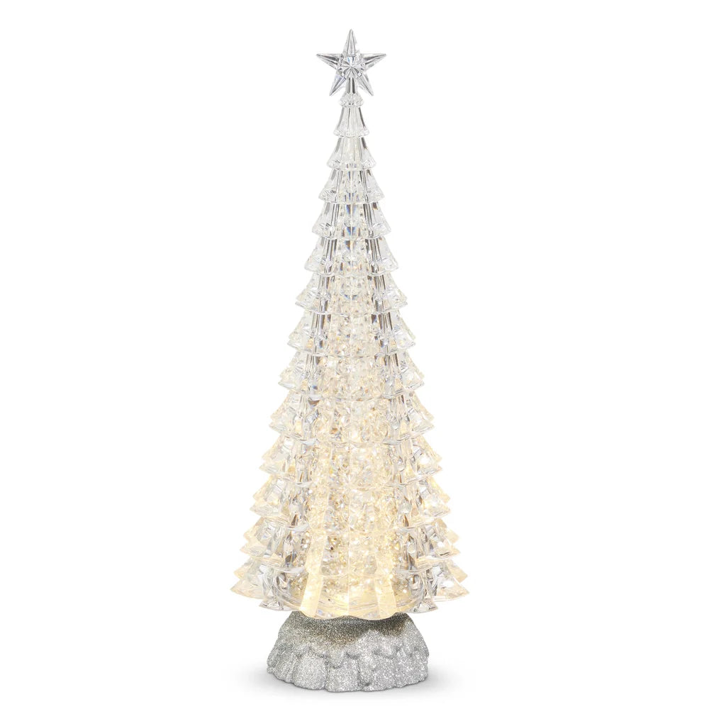 15" Lighted Silver Tree with Swirling Glitter