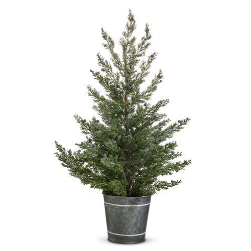 Pine tree in galvanized bucket, 28 inches, holiday decor