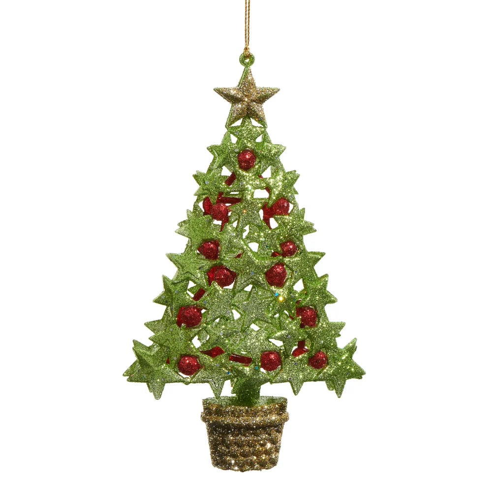 6.5" Star and Berry Green Tree Ornament