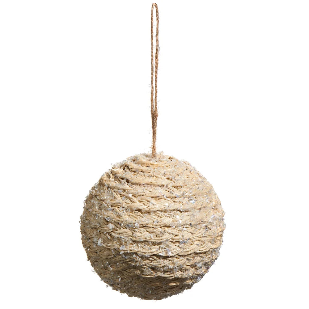 4" Natural Frosted Braided Ball Ornament