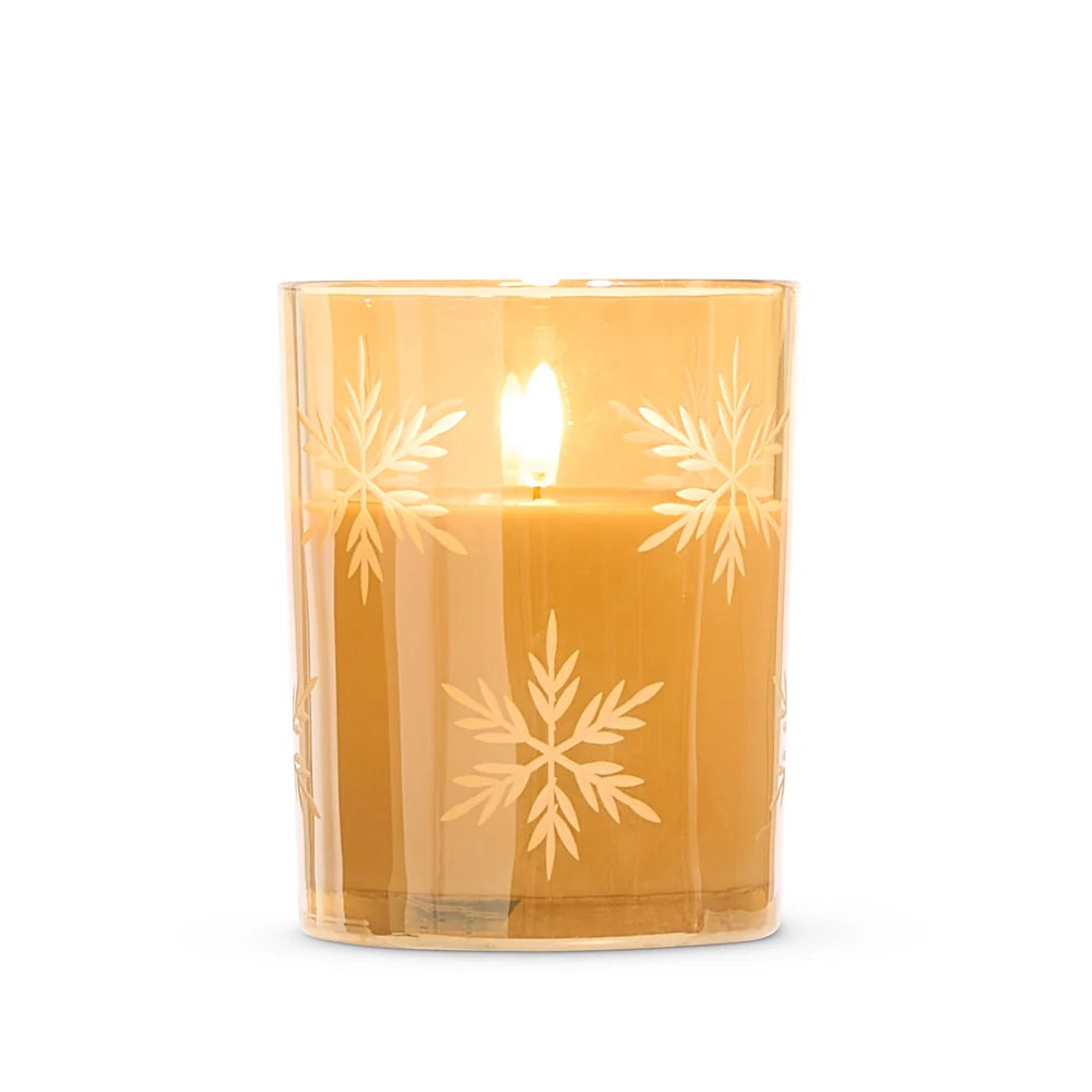 4" X 5" Gold Glass Snowflake Candle