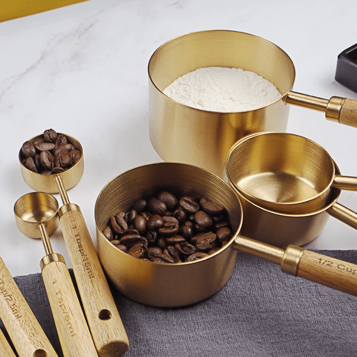 Gold Stainless Steel Measuring Cups & Spoon Set