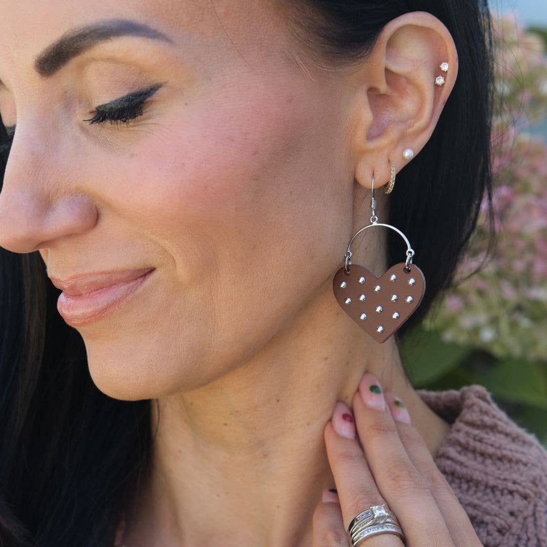 Brown Harlow Studded Heart Hoop Earrings