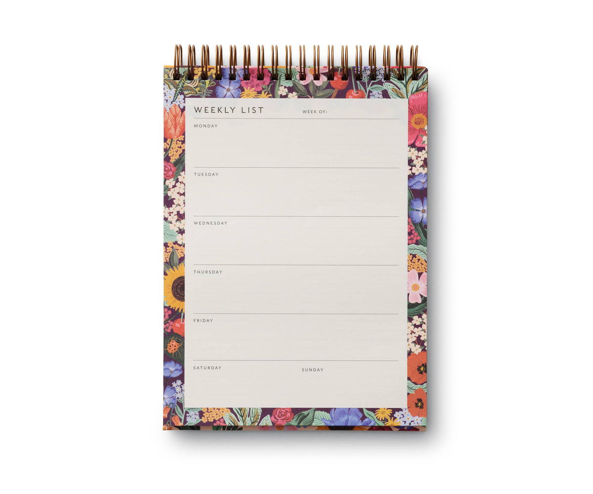 Rifle Paper Co. Blossom weekly desktop planner, pop-out stand