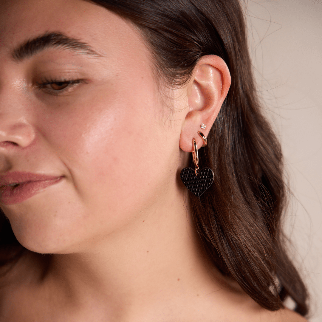 Black Noir Quinn Heart Huggie Earrings