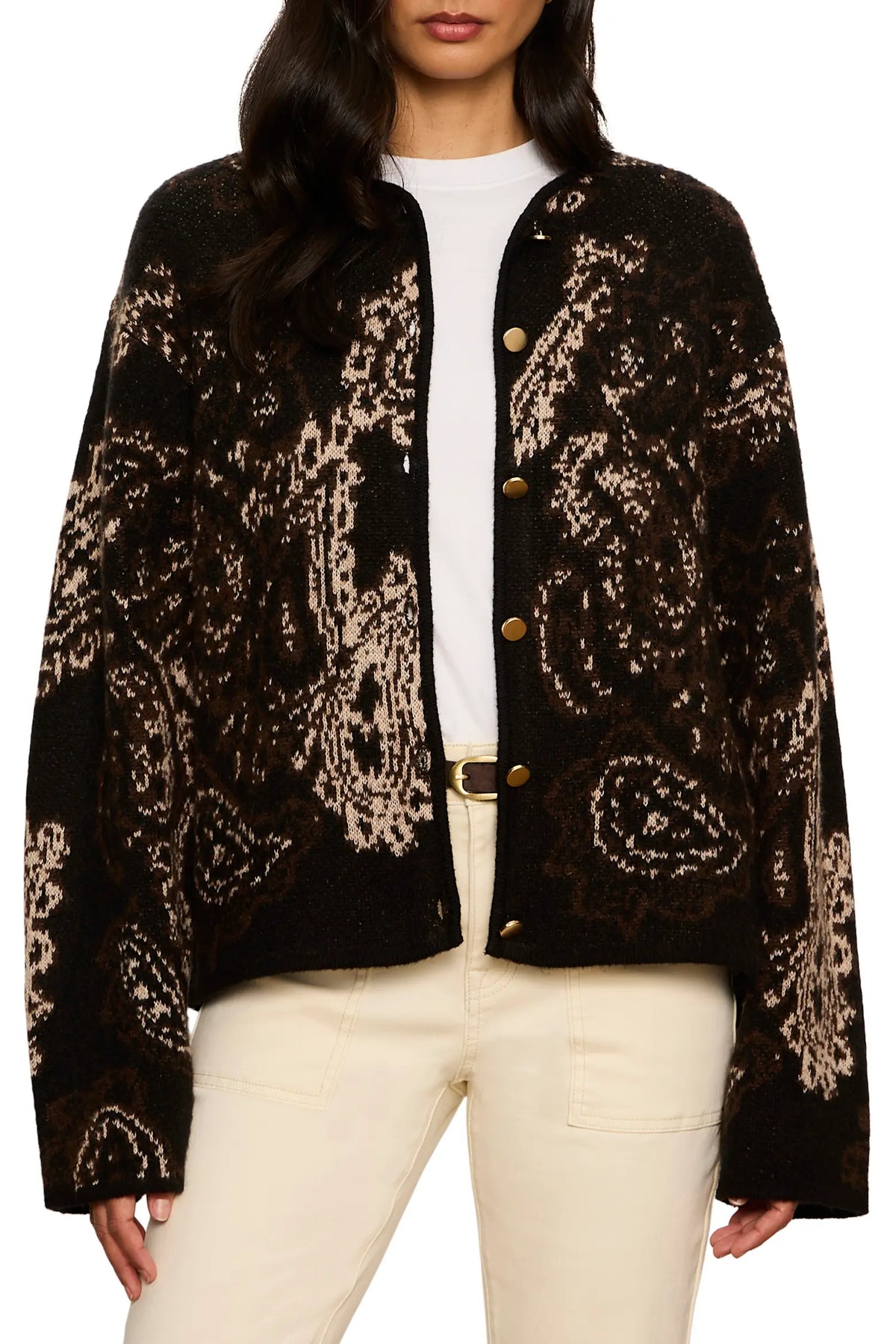 Jacquard Knit Jacket, Black Paisley