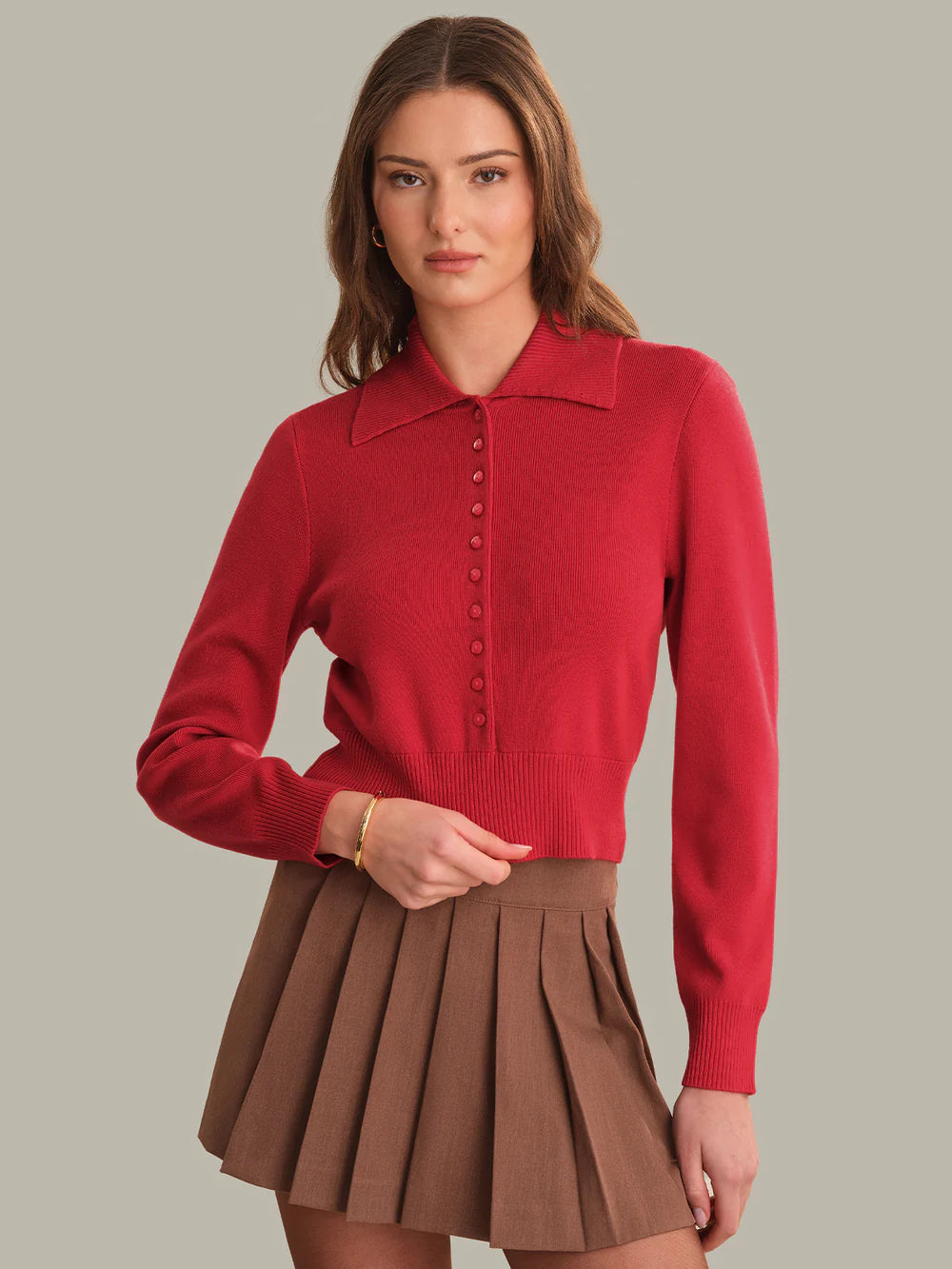 525 Collared Pullover in Red