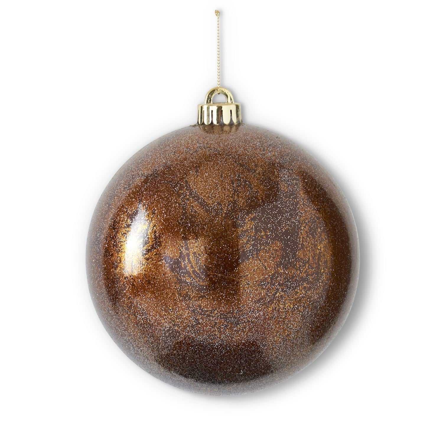 Glittered Bronze Round Gold Leaf Shatterproof Ornament, 6"
