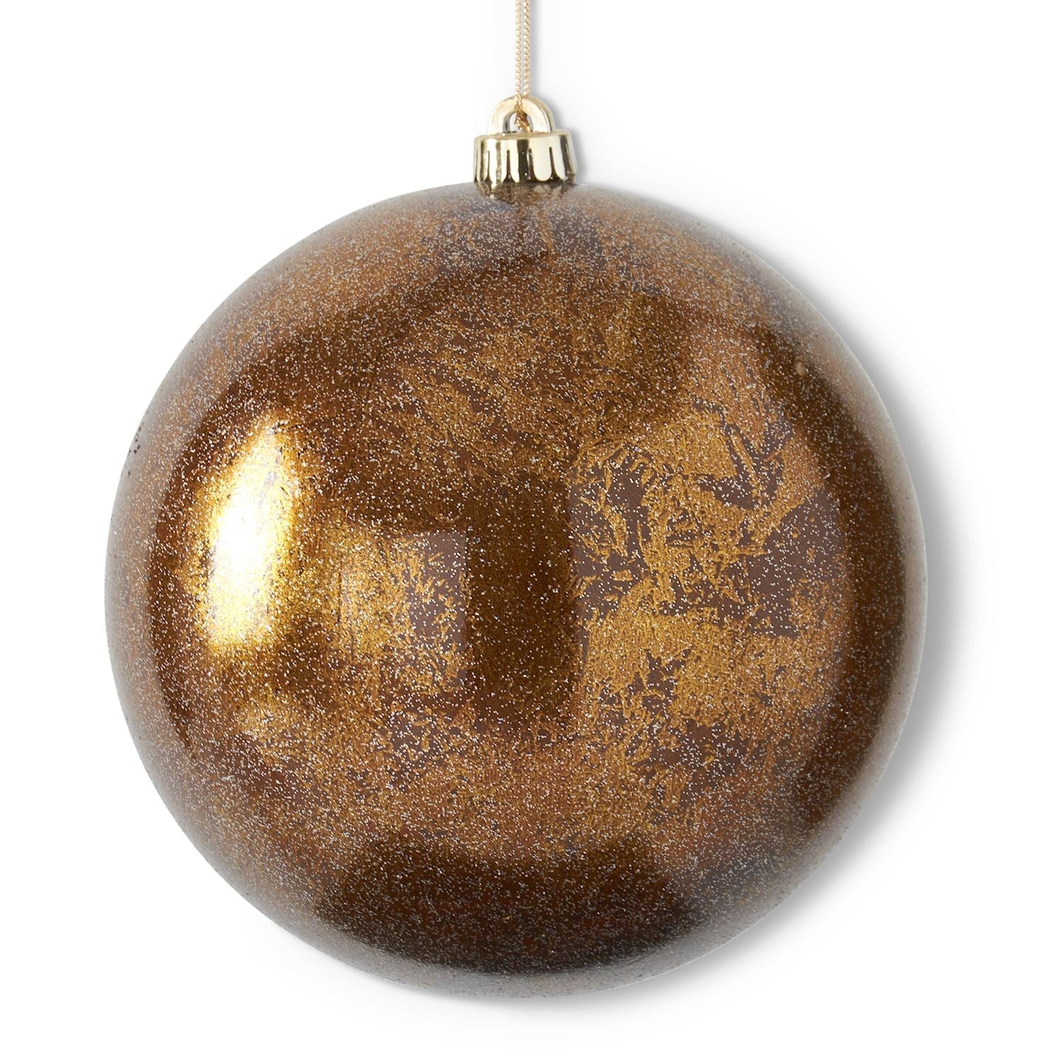 Glittered Bronze Round Gold Leaf Shatterproof Ornament, 8"
