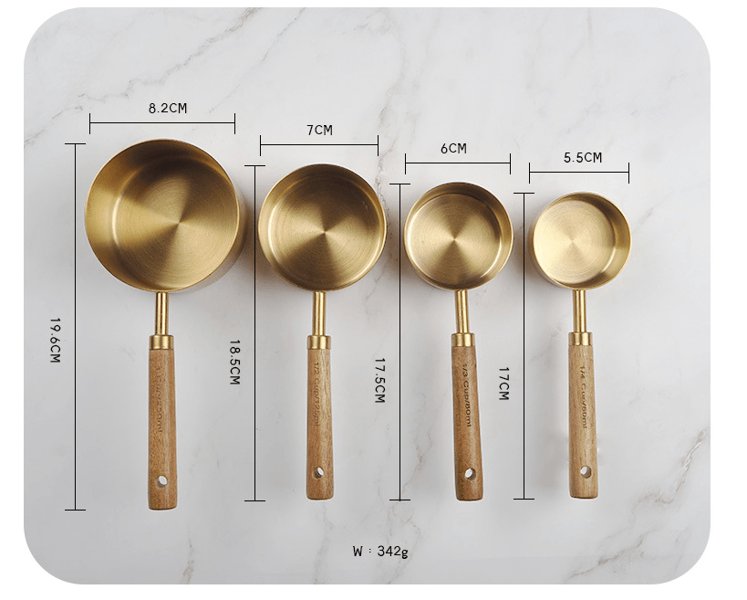 Gold Stainless Steel Measuring Cups & Spoon Set