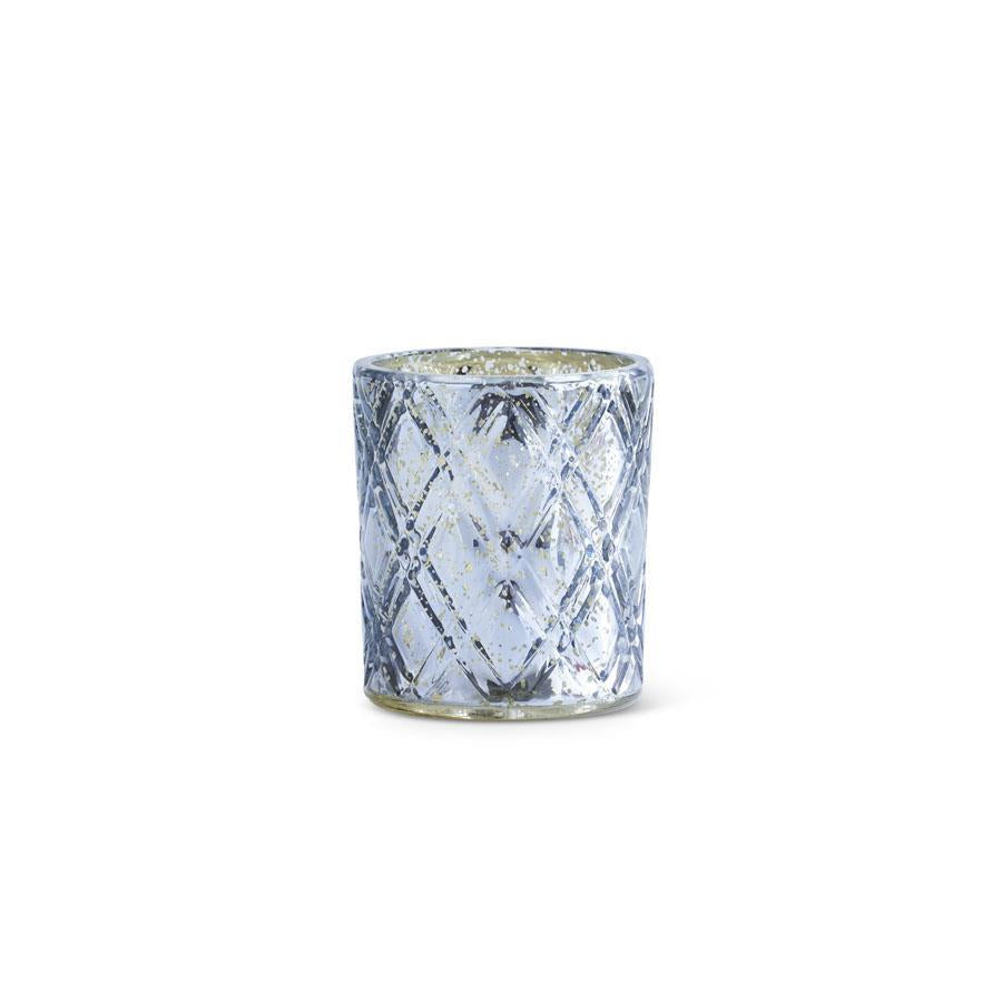 Blue Mercury Glass Candle Holder, 4.5" tall