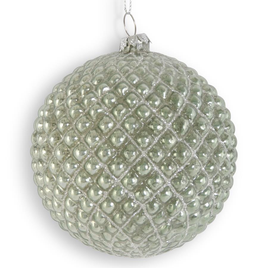 Sage Green Mercury Glass Hobnail Round Ornament