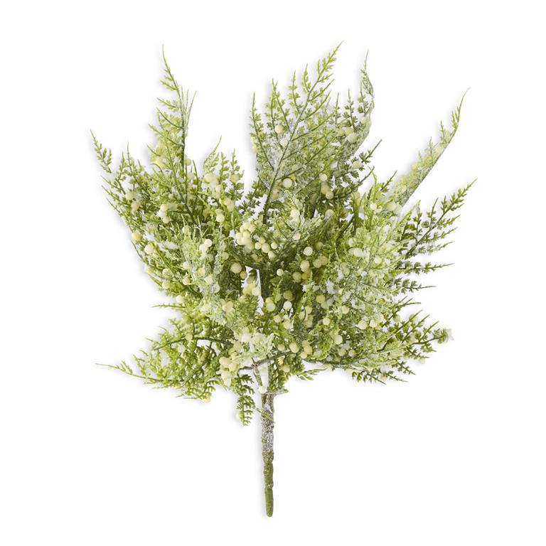 Glittered Snowy Fern Bush w/Mini White Berries, 13"