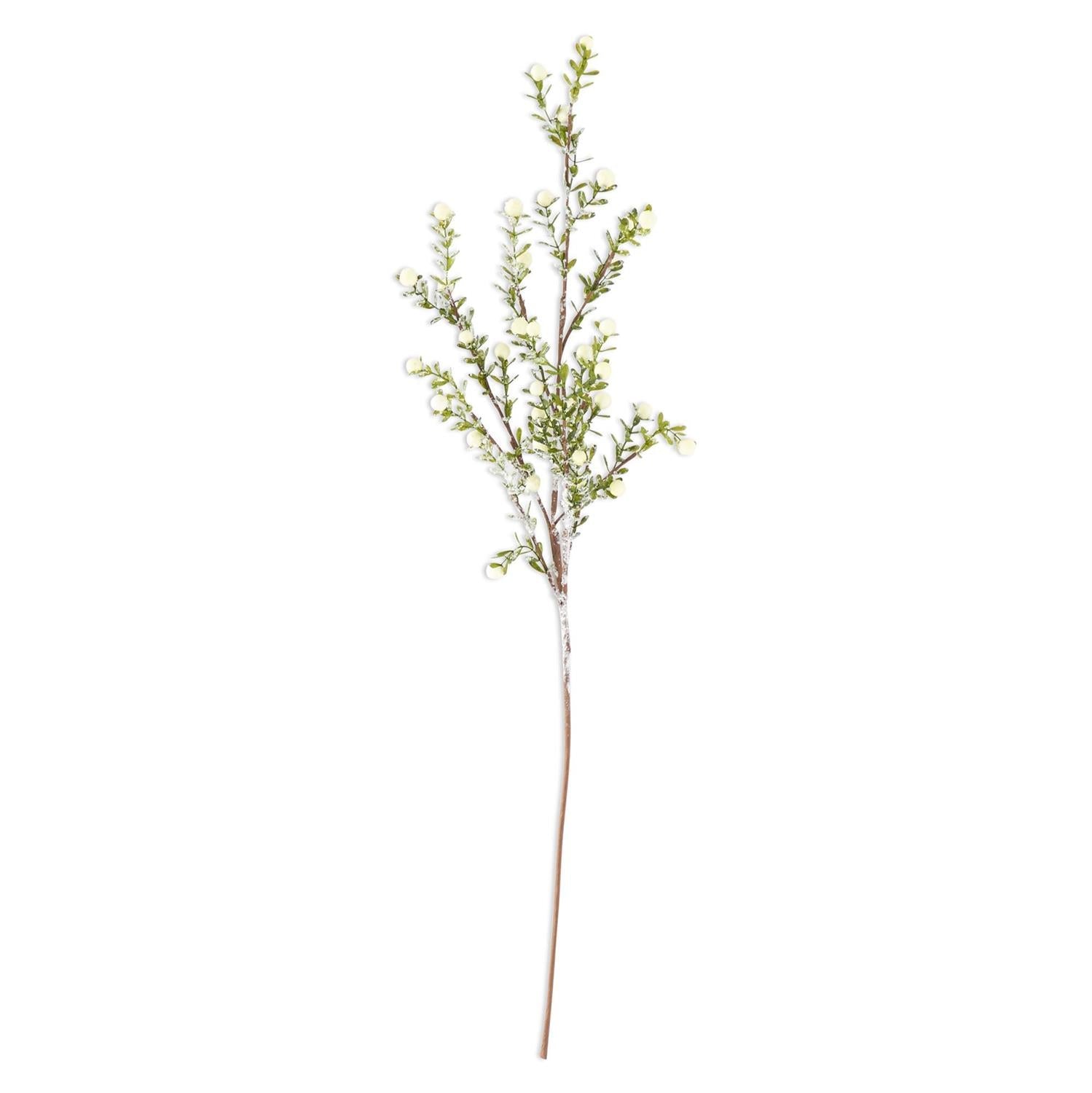 Glittered Snowy White Berry Leaf Stem, 30"