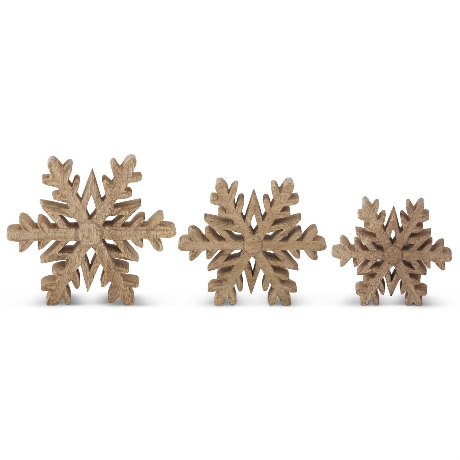 Mango Wood Snowflake Cutouts, 3 sizes