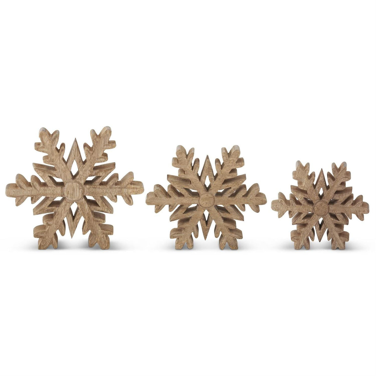 Mango wood snowflake cutouts, set of 3 sizes, holiday decor