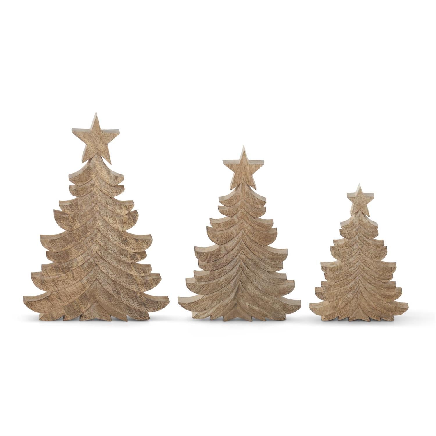 Mango Wood Wispy Carved Christmas Trees, 3 sizes