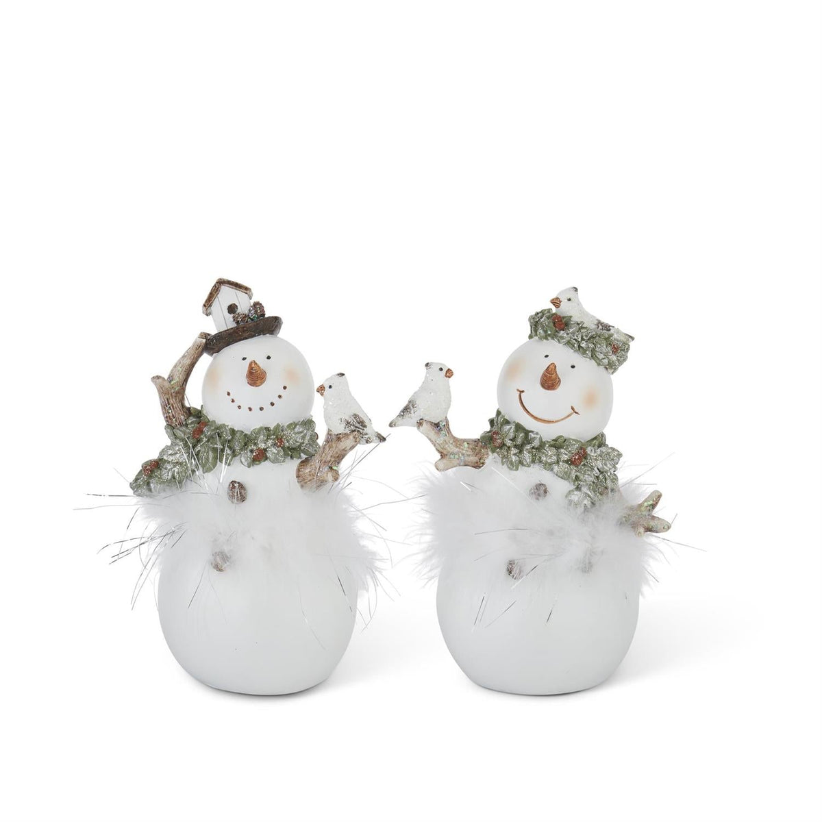 White glittered snowmen figurines, 7 inches, holiday decor