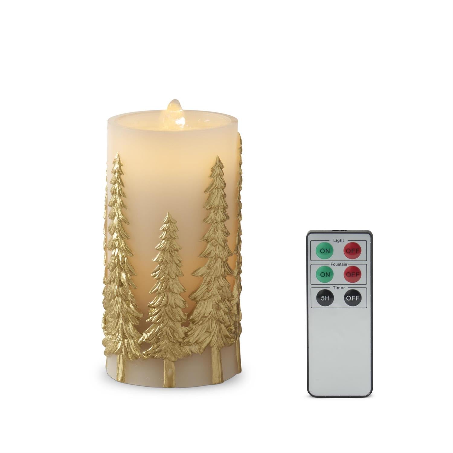 LED Fountain Candle with Gold Embossed Trees