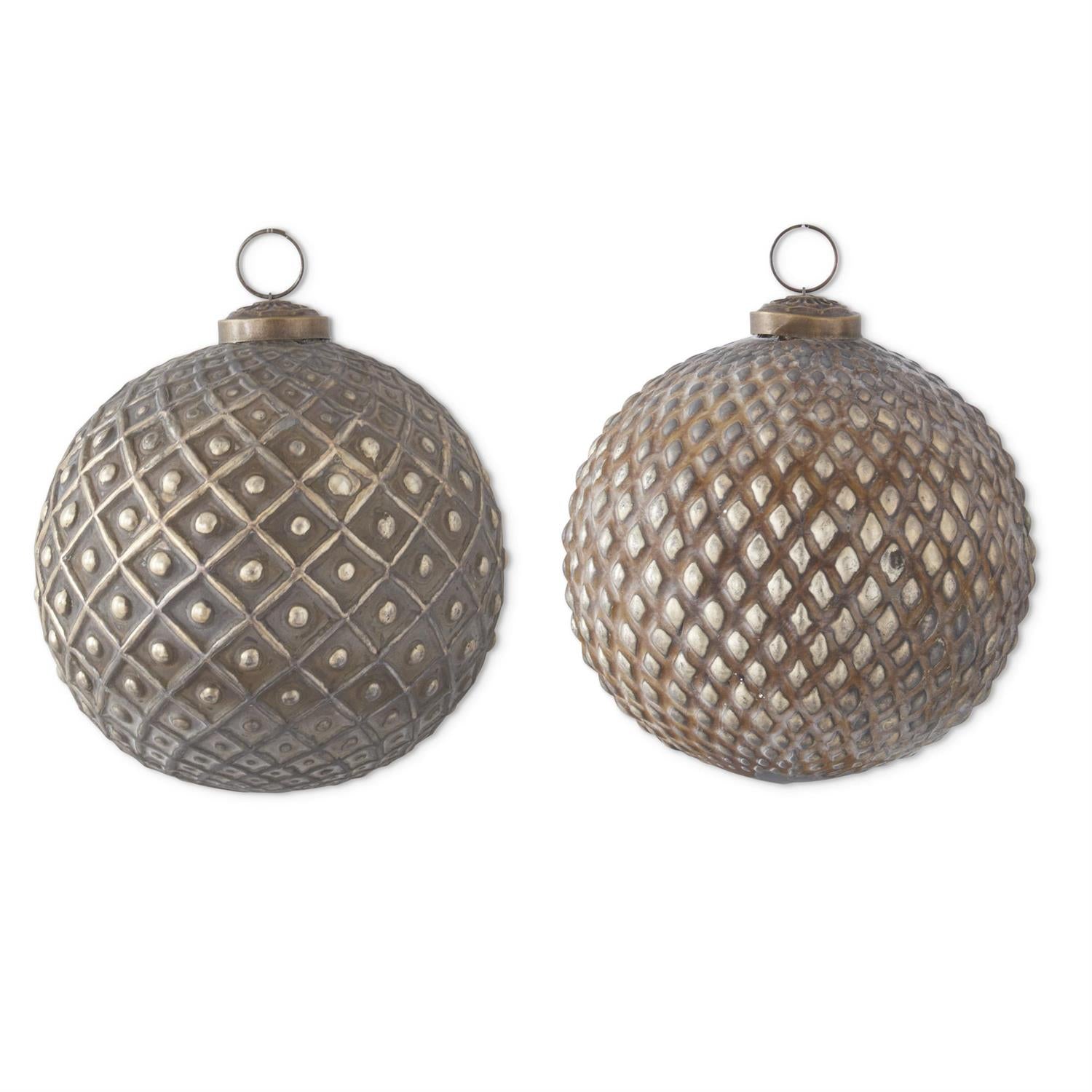 Antique Gold Embossed Glass Ornaments, 2 styles