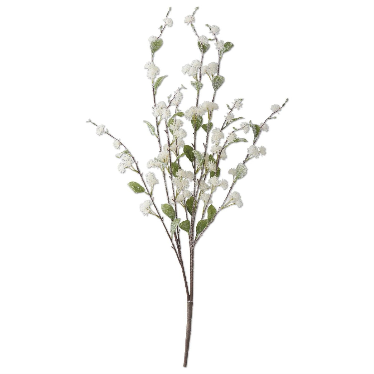 Glittered flocked cream blossom spray, 35 inches, holiday floral stem