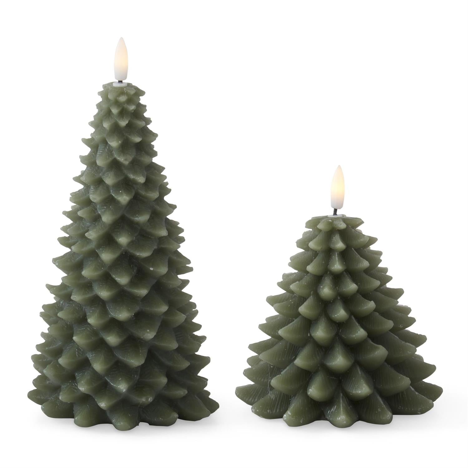 Green Wax Christmas Tree LED Candles w/Timer, 2 sizes