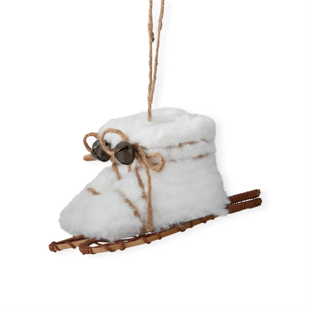 White fur snowshoes Christmas ornament, 7 inches