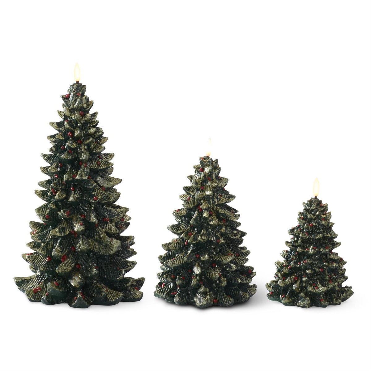 Gold Glittered Green Resin LED Christmas Trees, 3 sizes
