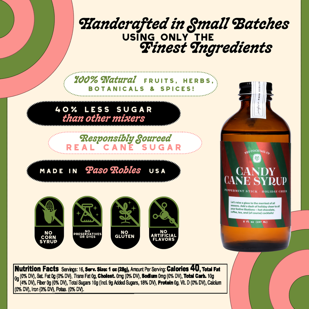 Yes Cocktail Co. Candy Cane syrup, label detail