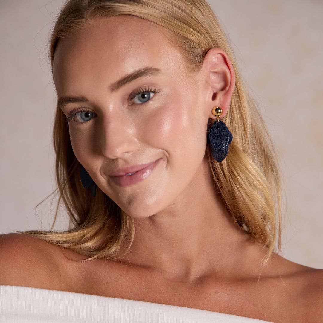 Navy Indiglow Weston Leather Drop Earrings