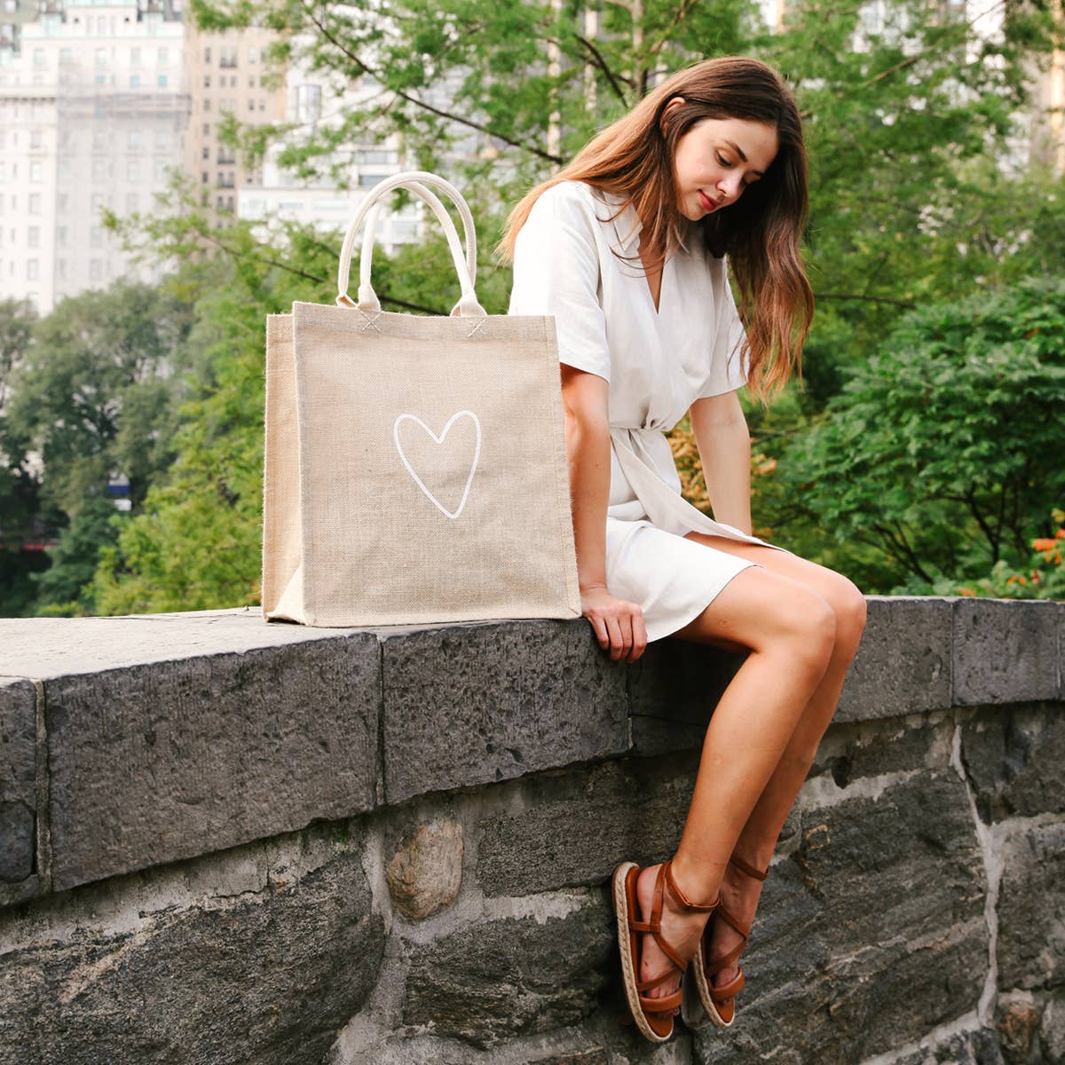 Handmade Burlap Jute Tote l Market Bag - Love: With Pompom