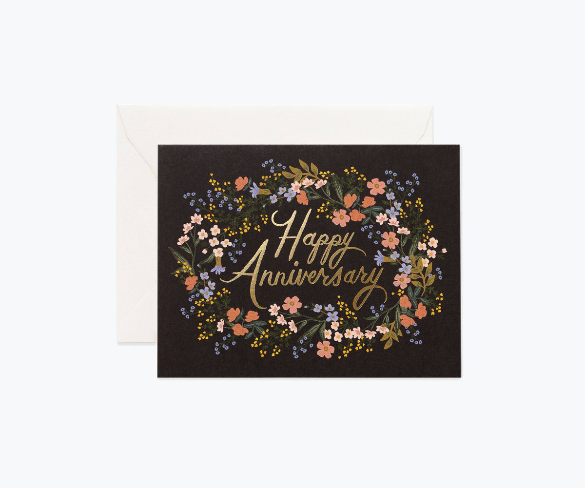 Rifle Paper Co. Anniversary Wreath card, front view