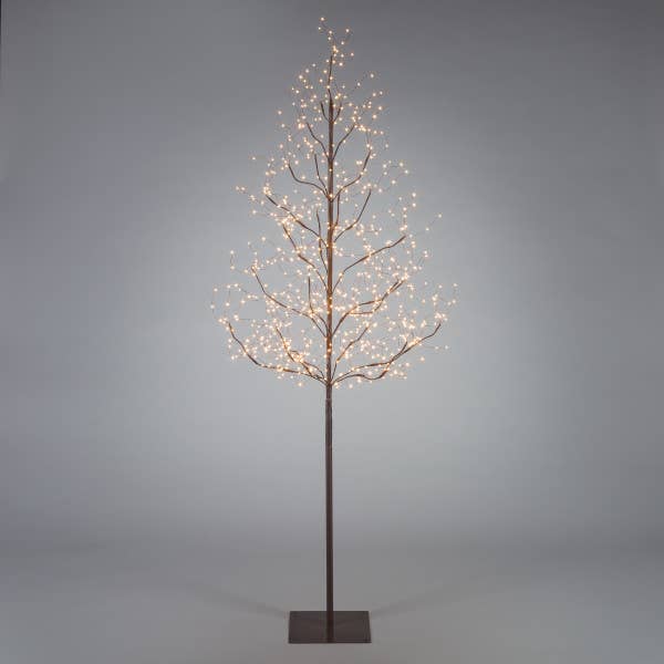 Electric matte brown lighted tree, warm white LED lights, 6 feet
