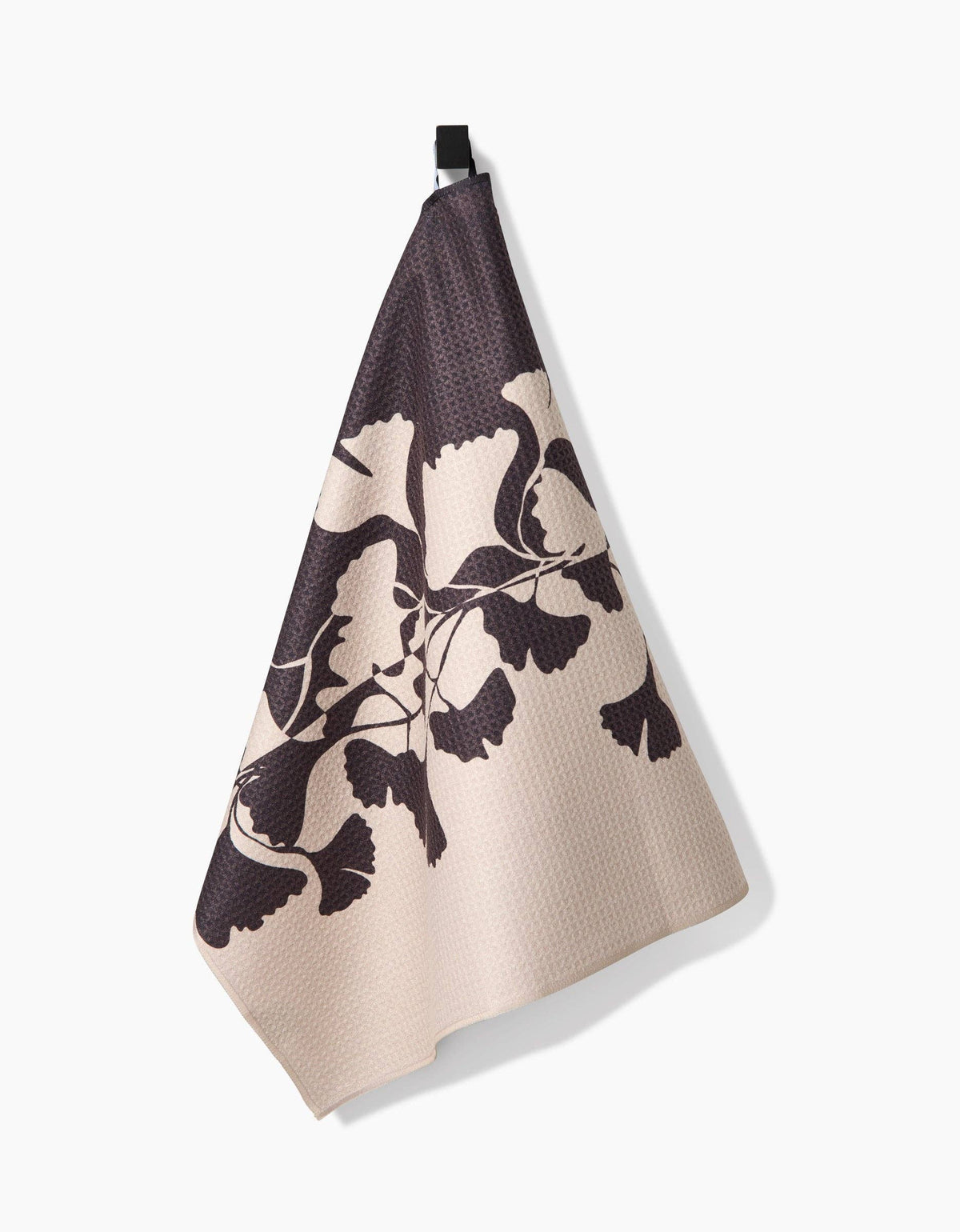 Geometry Midnight Ginkgo tea towel, styled in kitchen