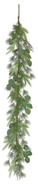 Sage spruce and cedar garland with eucalyptus and cone, 5 feet