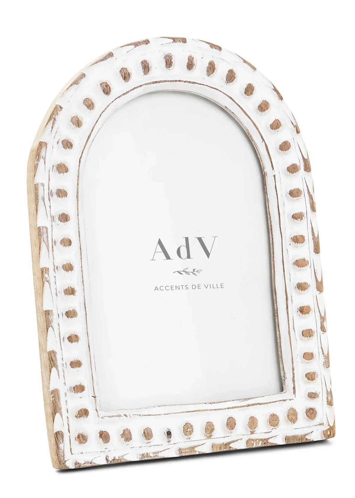 Arched mango wood picture frame, white and natural