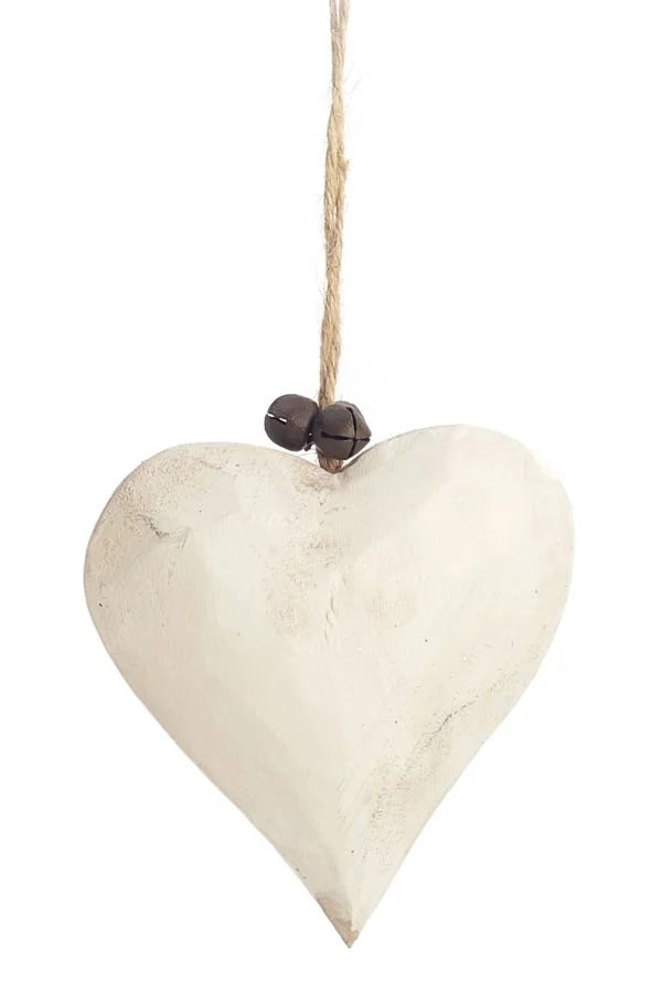 Wood heart Christmas ornament, white, 4x4 inches
