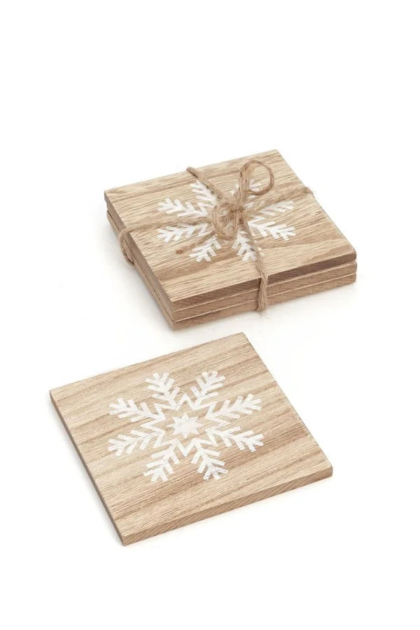 Snowflake Coasters - Natural & White, Set of 4