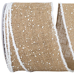 BURLAP SNOW DROPS FRIZZETTE WIRED EDGE RIBBON