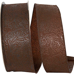 LEAF SCROLL EMBOSSED WIRED EDGE RIBBON