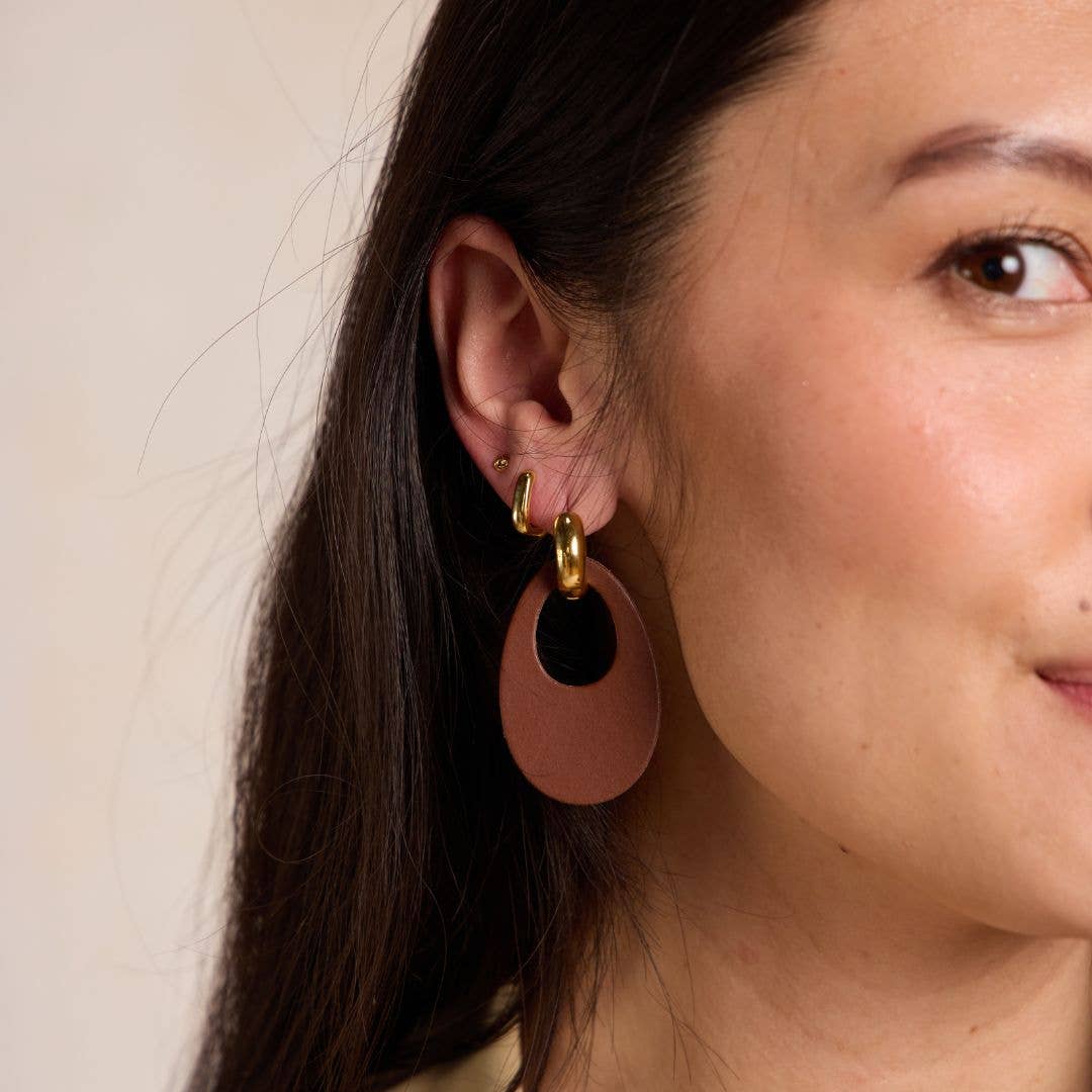 Brown Olivia Leather Hoop Earrings