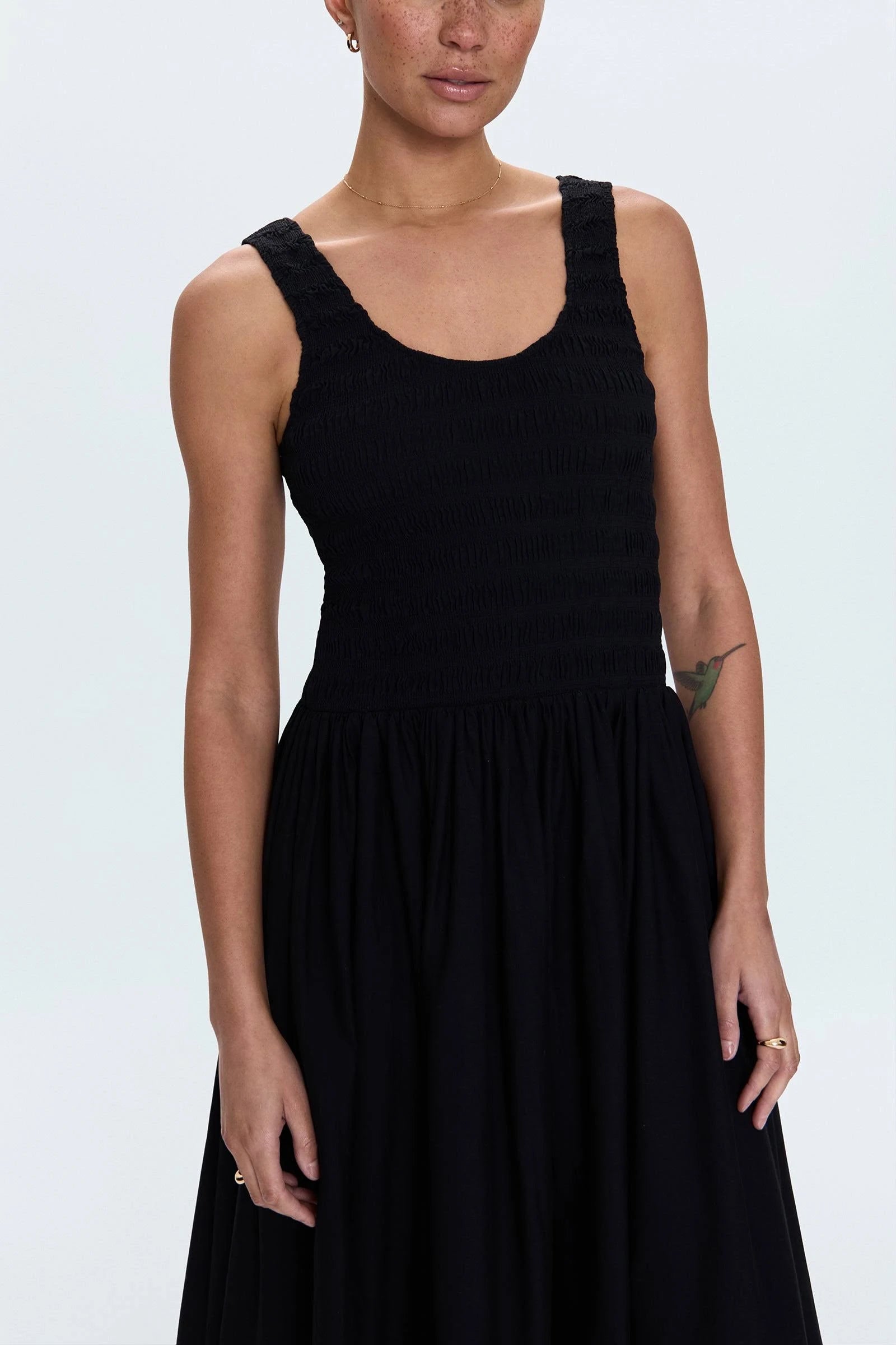 Alessia Smocked Drop Waist Dress, Noir