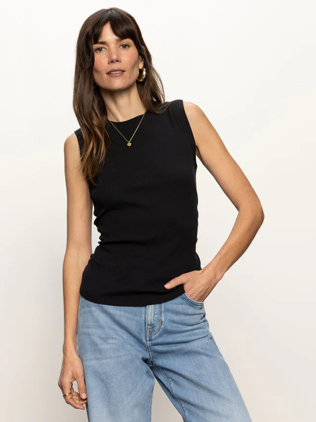 Ribbed Ruched Tank, Black