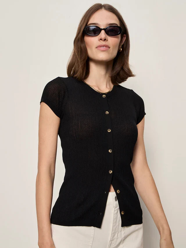 Sanctuary Soft Focus rib top, black, front view
