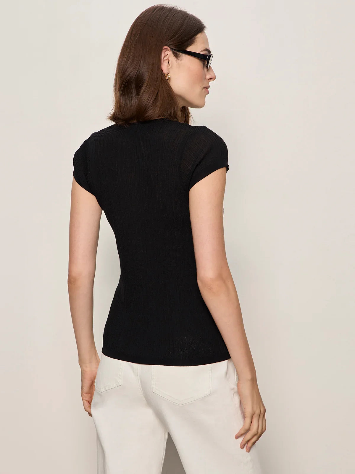 Sanctuary Soft Focus rib top, black, back view