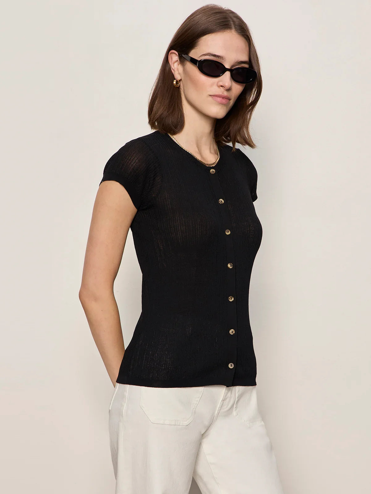 Sanctuary Soft Focus rib top, black, detail view